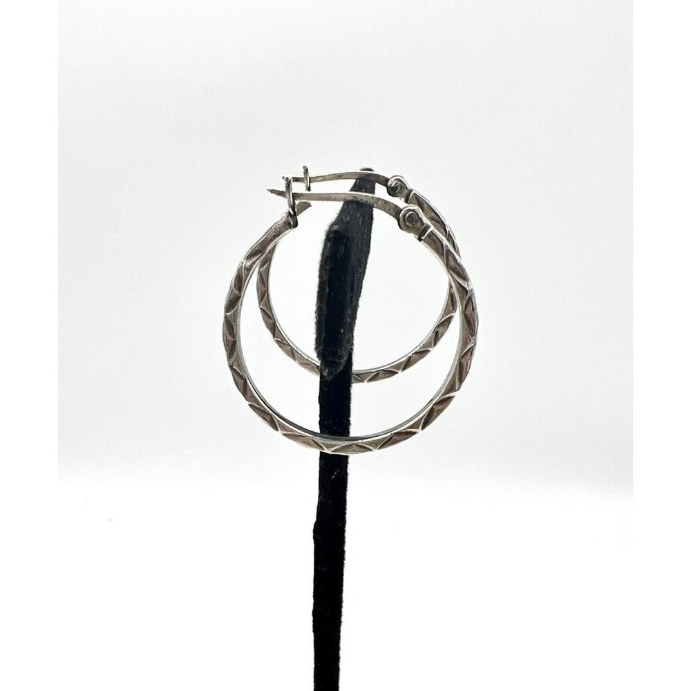 Sterling Silver Etched Hoop Earrings 1.25" Diameter 925 Classic